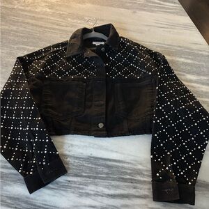 Topshop size 2 black cotton denim cropped jacket with exceptional bling design